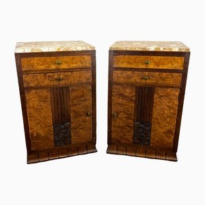Antique French Bedside Tables with Marble Tops, Set of 2