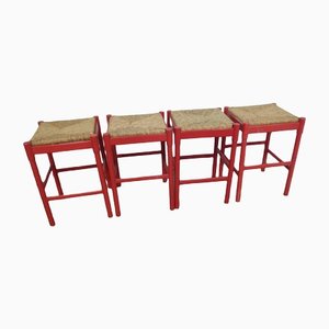 Sgabelli in legno e paglia, anni '80, set di 4