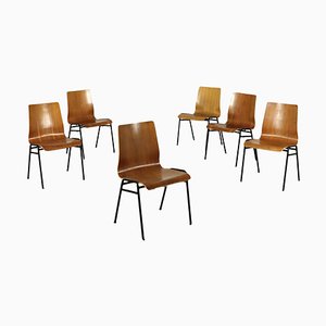 Plywood & Metal Dining Chairs, Italy, 1960s, Set of 6