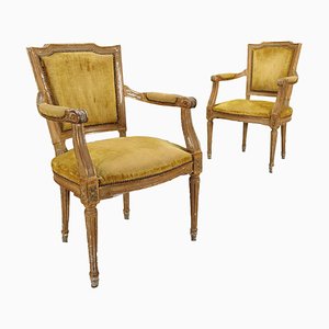 Italian Neoclassical Wooden Armchairs, Set of 2