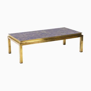 Coffee Table in Golden Brass and Oxidized Mirror, 1970s