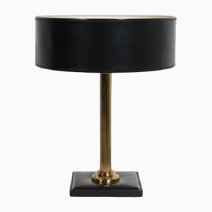 French Brass with Leather Table Lamp, 1960s