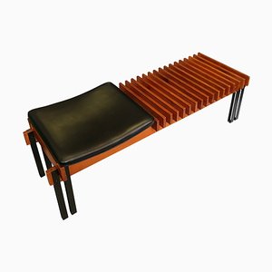 Vintage Teak Bench in Lacquered Metal, Italy, 1960s