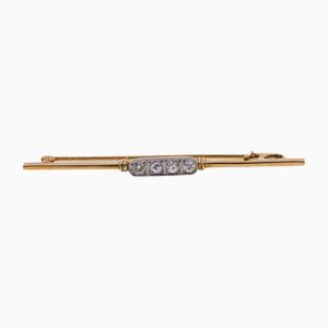 Bar Brooch in 14K Yellow Gold with Diamonds, 1970s