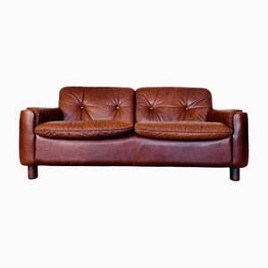 Cognac Leather 2 Person Sofa by Sigurd Resell, 1970s