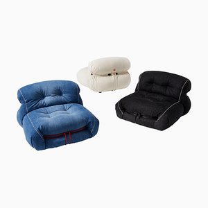 Soriana Denim Armchairs by Afra & Tobia Scarpa for Cassina, Set of 3