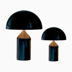 Lámparas de mesa Atollo medianas y pequeñas en negro de Vico Magistretti para Oluce. Juego de 2