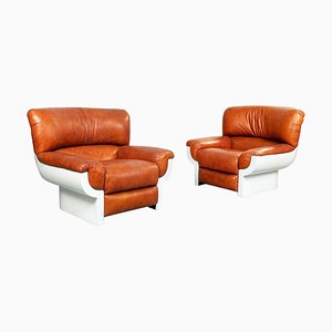 Set of Mid-Century Italian Brown Leather Flou Armchairs by Betti for Habitat IDS, 1970s
