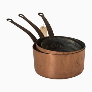 Antique Copper and Iron Handled Saucepans, Set of 3