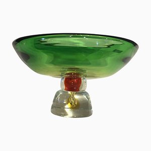 Cuenco verde grande de cristal de Murano de Sommerso