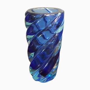 Mid-Century Modern Vase aus Blauem Murano Glas