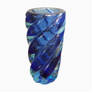 Vase Mid-Century Moderne en Verre de Murano Bleu