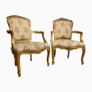 Golden Armchairs, 19th Century, Set of 2
