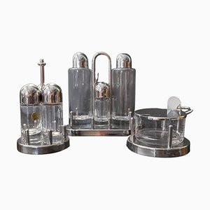 Cruet Set in Stainless Steel and Glass by Ettore Sottsass for Alessi, 1978, Italy, Set of 3