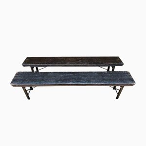 Painted Pine Folding Benches, Set of 2