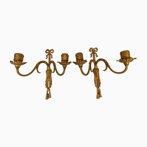 Antique French Rococo Wall Candleholders in Gilt Brass, Set of 2