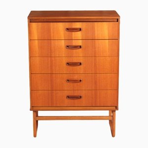 Mid-Century Danish Style Chest of Drawers in Teak with Carved Teak Handles, 1960s