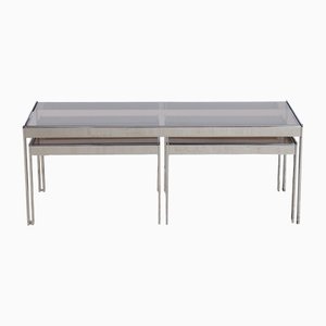 Mid-Century Nesting Tables in Chrome and Smoked Glass from Merrow Associates