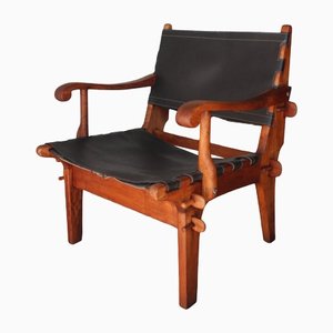 Vintage Wooden and Leather Armchair by Angel Pazmino, 1960s