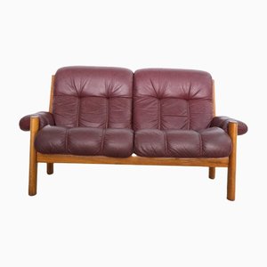 Mid-Century Teak and Leather 2-Seater Sofa from Ekornes, 1970s