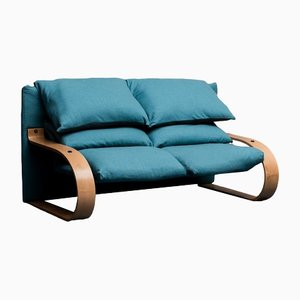 2-Sitzer Sofa mit blauem Stoffbezug von Alvar Aalto, 1970er