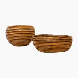 Maceteros de bambú, años 70. Juego de 2