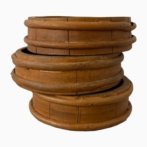 Bols Primitifs Antiques en Bois, Suède, Set de 3