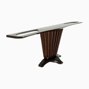 Grande Console Vintage en Bois et Laiton, Italie, 1950s
