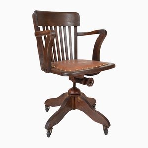 English Captains Office Swivel Desk Chair by Hillcrest Adjustable Edwardian, 1920s