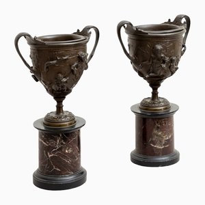 Antique Italian Pompeian Style Tazzas in Bronze, Set of 2