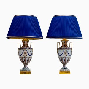 Chinese Table Lamps with Porcelain Bases, 1800, Set of 2
