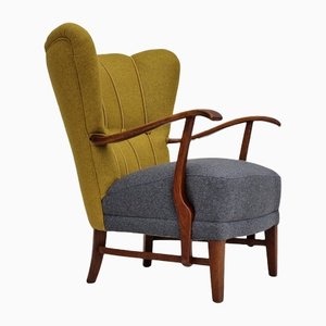 Danish Relax Wool Fabric & Oak Armchair, 1950s