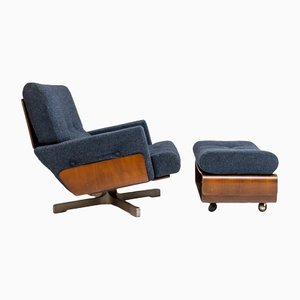 Mid-Century Lounge Chair with Stool, Set of 2