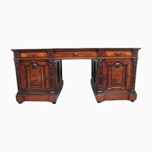 Large 19th Century Walnut Pedestal Partners Desk, Set of 3