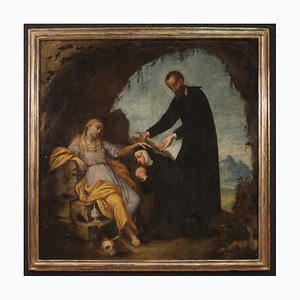 Peinture Religieuse de Marie-Madeleine, 17ème Siècle, Huile sur Toile, Encadrée