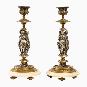 Candlesticks in Gilt and Silver Bronze by Victor Paillard, 19th Century, Set of 2