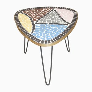 Pastel Flower Stool with Genuine Mosaic & Hairpin Legs, 1950s