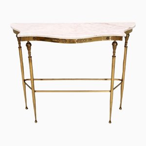 Mid-Century Console with a Portuguese Pink Marble Top and Brass Frame, Italy