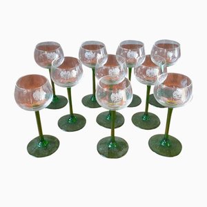Wine Glasses in Clear & Green, Set of 10