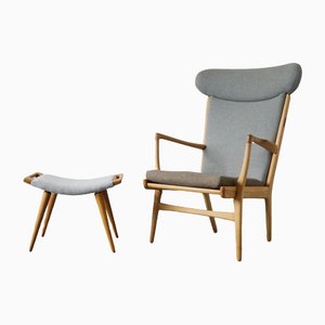 Modell AP-16 Sessel und Fußhocker von Hans J. Wegner für AP-Stolen, 1951, 2er Set