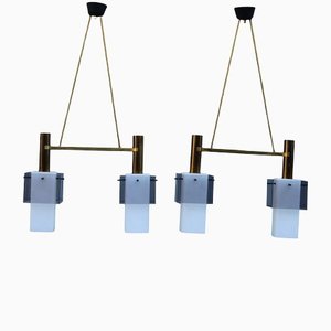 Chandeliers in Brass, Glass and Acrylic Glass from Stilux Milano, 1950s, Set of 2