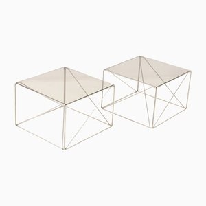 Mid-Century Modern Side Tables with Smoked Glass Top, 1970s, Set of 2