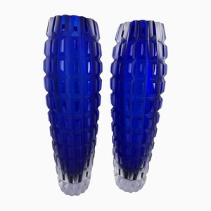 Vintage Vasen aus blauem Morano Glas, 1980, 2er Set