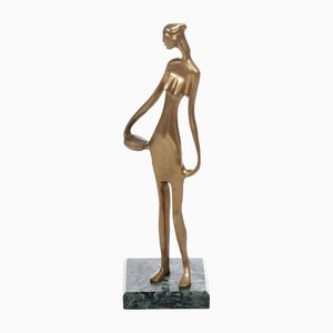 Art Deco Style Brass Statue of an African Woman on a Marble Base, 1970s
