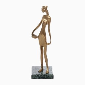 Statua Art Déco in ottone con base in marmo, anni '70