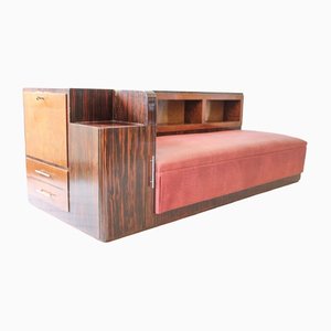 Rosewood and Leather Daybed, Italy, 1940s
