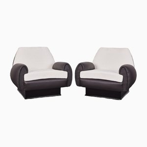 Art Deco French Vegan Leather and Fabric Armchairs, 1930s, Set of 2