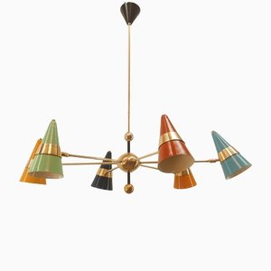 Adjustable 6 Light Sputnik Chandelier with Colorful Cones