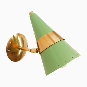 Lámpara de pared ajustable en forma de cono verde y dorado