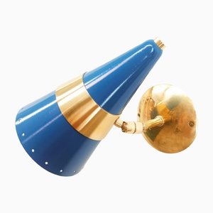 Lámpara de pared ajustable en forma de cono azul y dorado